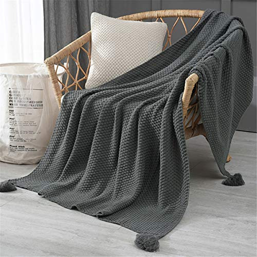 Hayisugal Boho Decke Wohndecke weich Strickdecke Sofadecke Kuscheldecke für Fernsehen oder Nap auf dem Stuhl Sofa und Bett, Grau, 110 x 240cm