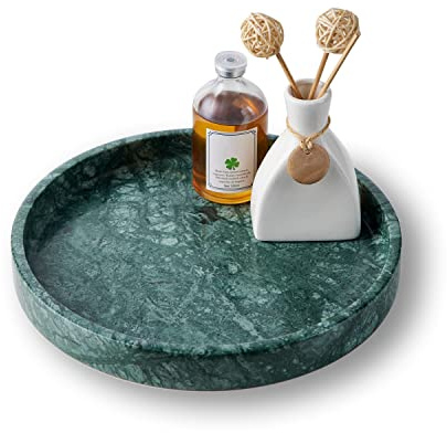 PHINILUX Plateau de courtoisie Rond Italien 100% marbre de 25,4 cm, Plateau décoratif et de Service à Fruits pour Salle de Bain, Cuisine, Table de Chevet, Support à Bijoux, décoration de Table, Vert