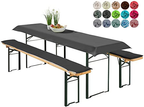 heimtexland ® Bierzeltgarnitur Auflagen Set 3-teilig Tischdecke Bierbankauflage Polster Kissen Biergarnitur Typ698 Schwarz für Tischmaß 70x220 cm