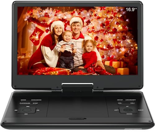 Reproductor de DVD portátil de 16.9 pulgadas con visualización HD grande de 14.1 pulgadas, altavoz de alto volumen, con bolsa de transporte adicional..