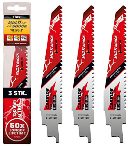 AMBOSS MULTI SHOCK - 3x Säbelsägeblatt Länge 150 mm / 6 ZpZ - ideal für Holz mit Nägeln und Holz mit Schrauben sowie Stahl - Multi Material
