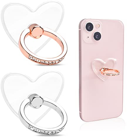 2 Pcs Phone Ring Holder, Transparent Phone Grip, 360 Degree Rotation Phone Finger Holder with Diamond for Case