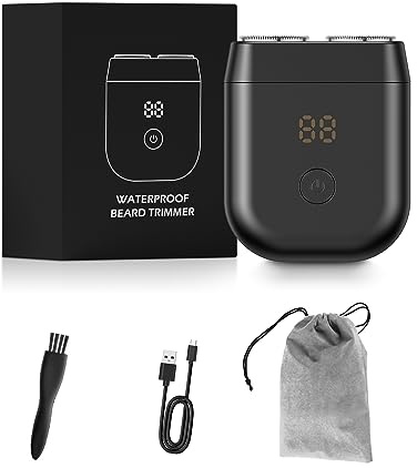 Rasoio elettrico per gli uomini ricaricabile Mini rasoio da barba rasoio rotante senza fili | Display LCD, ricarica di tipo C, rasoio impermeabile IPX7 per uso domestico e in viaggio, facile da pulire e trasportare