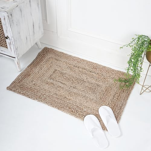 RAJRANG BRINGING RAJASTHAN TO YOU Handgewebte Jute Fläche Teppich Naturfasern Vintage Reversible Rechteckteppiche 69 x 122 cm