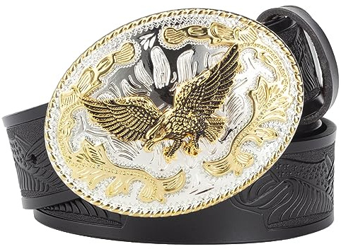 JIARY Gürtel Herren Goldadler, Herren Gürtel Vulture-Serie Western Cowboy, Cowboy-Gürtel 3D-Gürtel mit Adler-Schnalle Vintage-Prägung Gravur,Schwarz,100CM/39.4''