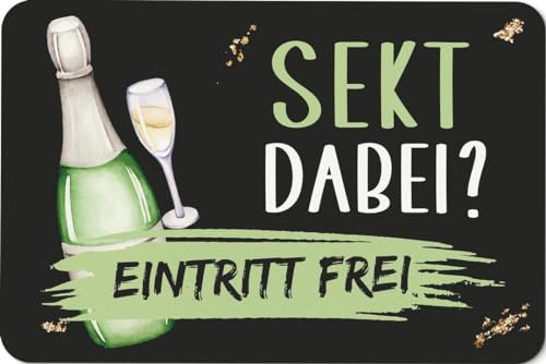 Tassenbrennerei Fußmatte innen - Sekt dabei? Eintritt frei - Türmatte lustig mit Spruch - Sektgläser - Waschbar & Pflegeleicht