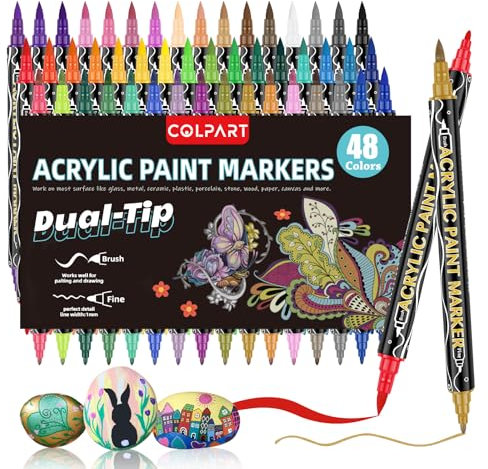 colpart Acrylstifte für Steine wasserfest-96 Spitzen 48 Farben Steine Ostereier zum Bemalen Doppelendige Acrylic PaintPermanent Marker Stift Für Kunststoff Glas Holz Keramik Metall Reifen Leinwand.