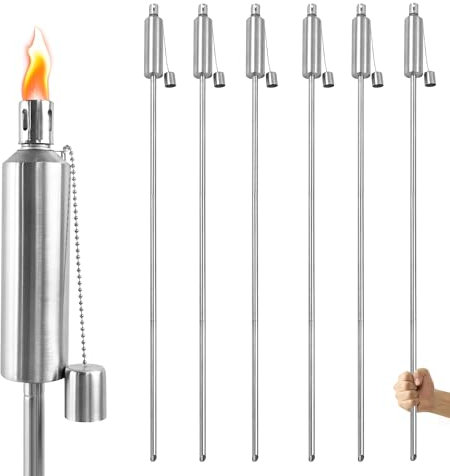SUBTLETY Torce a olio da giardino, 115 cm, per esterni, in acciaio inox, con 330 ml, ricaricabili, per serbatoi di olio, durata 6 ore, antiruggine, per balcone, giardino, esterno (set da 12)