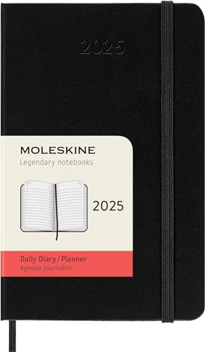 Moleskine Daily Planner, Agenda Giornaliera 12 Mesi 2025, Copertina Rigida e Chiusura Elastica, Colore Nero, Formato Pocket 9x14 cm