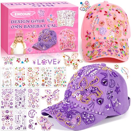 ENCOUN Cadeau Fille, DIY Casquette de Baseball, Idée Cadeau Fille avec 10 Autocollants, Activites Manuelles pour Filles, Kit de Bricolage Enfant pour 4-12 Cadeaux d'Anniversaire Noël Filles