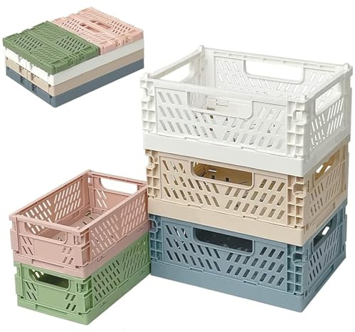 JAWAI 5 Stück klappboxen Faltbar Stabil, Kunststoff Stabil Klappboxen, Klappbox Klein, Klappbox Stabil, Klappkorb Faltbar, Verwendet für Lagerung, Geeignet für Büros, Schlafzimmer und Küchen