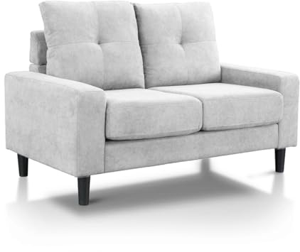 SWEET SOFA® - Sofá 2 plazas Oxford. Sofás de salón Estilo nordico. Tapizado Color Gris Claro. Patas Negras.