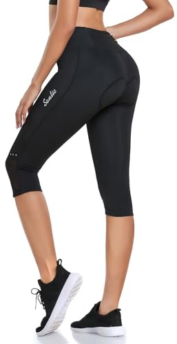 Santic Radlerhose für Damen, hohe Taille, 4D-gepolstert, Capri-Shorts, 3/4-Rad-Leggings, Strumpfhose mit Taschen