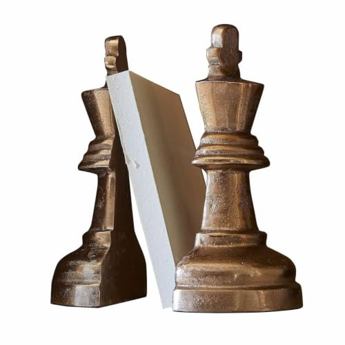 Loberon Buchstütze 2er Set Raffinique, im Schachfiguren-Design, Antik-Finish, Dekoration, Dekoobjekt, Accessoire, Aluminiumguss, antikkupfer
