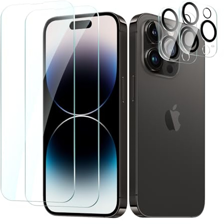 CYYAGE 2+2 Pack for iPhone 14 Pro Max Screen Protector Tempered Glass with Camera Lens Protector, 9H Hardness Protection Film, Scratch Resistant