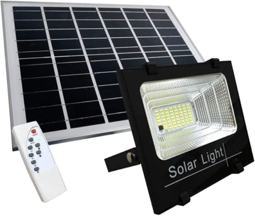 SQUADO - Projecteur LED de 100W SMD avec Panneau Solaire, Capteur Crépusculaire et Télécommande