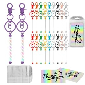 Perlen Schlüsselanhänger Stangen, 20Pcs Metall Rohlinge Schlüsselanhänger Blanko Schlüsselanhänger-Ringe zum Basteln mit 20 wiederverschließbare Beutel,20 Dankeskarten für Schmuckherstellung Keychain