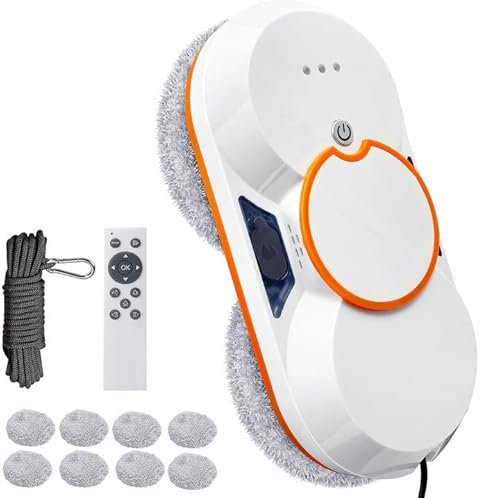 Robot Pulitore Vetri 5600 Pa Robot Lavavetri Automatico con 2 Getti Acqua, 4 Modalità di Pulizia, 8 Panni Tecnologia di Rilevamento del Bordo Intelligente, Telecomando, per Superfici Lisce