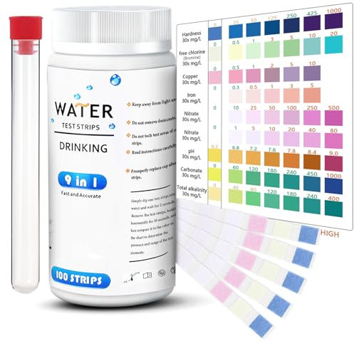 100 Streifen Wassertest Aquarium Teststreifen 9 in 1 Aquarium Wassertest, Aquarium Test Aquarium Teststreifen für Aquarien Aquarium Zubehör zur Messung von pH Wasserhärte Chlor Nitrit im Fischbecken