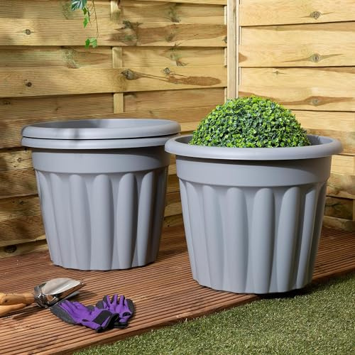Eason Bros - Modern 50cm Upcycled Grey Round Planter Pot, Large Eco-Friendly, Lightweight & Weather-Resistant Garden Planter for Indoor & Outdoor Use Ideal for Flowers, Herbs, Shrubs & Small Trees - 1