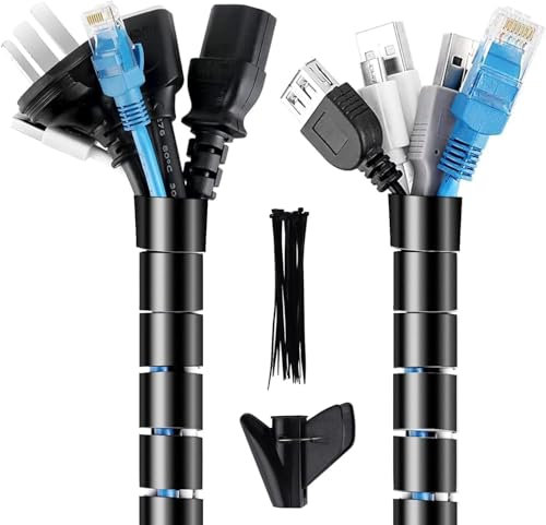 Raccogli cavi - Guaina per cavi elettrici 22mm 3m con 20 fascette e strumento, copri fili elettrici, copri cavi elettrici per casa e ufficio - Nero