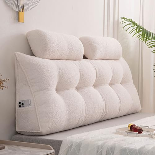 Almohada de terciopelo con forma de cuña para cabecero con rollo de cabeza, cojín triangular para respaldo doble, queen, king, almohada de lectura, refuerzo de apoyo lumbar con funda extraíble (100 x
