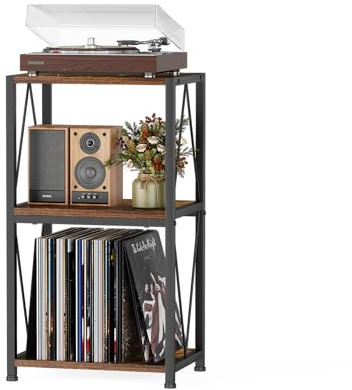HFHOME Vinyl Record Storage 3 Tier Side Table, Record Player Cabinet for Vinyl Storage and Display, Turntable Stand in Living Room, Bedroom, Music Room