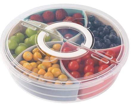 Snack Aufbewahrungsbox Süßigkeiten Box mit Deckel & Griff, Nussbonbons Trockenfrüchte Lebensmittel Tablett Getrocknete Obst Platte Fächer, Obstbox Trockenobstbehälter Geteilte Serviertabletts Teller