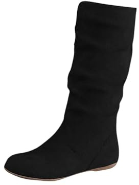Womens Suede Slouchy Mid Calf Boots Flat Wide Fit Side Zip Shoes Ladies Comfortable Casual Wide Calf Boot Calf Length Boot for Women UK Outdoor Walking Shoes for Fall and Winter Size 3-8 Black