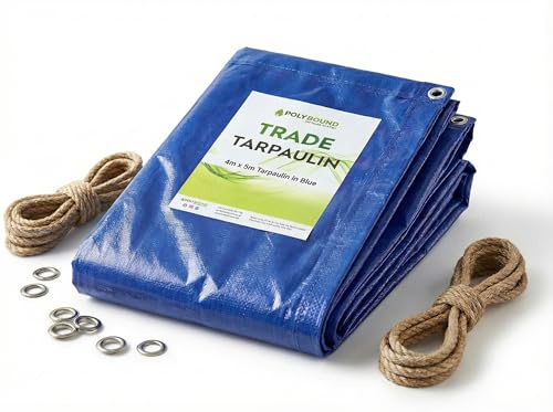 4m x 5m Blue Tarpaulin – Heavy Duty Waterproof Tarp Sheet Cover, Groundsheet, Multipurpose Outdoor Cover, Frost-resistant, Garden, Camping, Vehicle, Patio Protection Sheet With Reinforced Eyelits