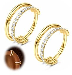 16G 18G 20G Nasenringe Helix Piercings Gold Chirurgenstahl - Nasenring Hoop Septum Doppelt Clicker Ring Segmentring Silber Knorpel Ohrring Helix Daith Rook Conch Tragus Helix Piercing 6/8/10mm