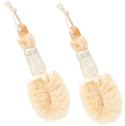 BIUDECO 2 Pezzi Spazzola Esfoliante per Corpo in Fibre Naturali di Sisal Impugnatura in Legno, Azione Pulente Potente per Doccia e Pelle Secca