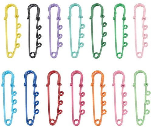 SUNNYCLUE 1 Schachtel 30 Stück Sicherheitsnadeln In 15 Farben Broschennadeln Kilt Broschennadeln Weiß Gelb Eisenmetall 3 Löcher {12}2cm ({5} Zoll) Befestigungsmaterial Für Broschen Decken Hüte Kleidun