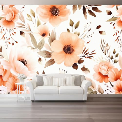 Carta da Parati Acquerello Fiori Foglie da Parati Autoadesiva, Bianco Carta Adesiva Foto Murale Rotolo per Camera da Letto Soggiorno Corridoio 150 x 105 cm（WxH