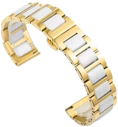 20 mm 22 mm keramiskt klockarmband Snabbkopplingsrem Utsättningsspänne Armband for kvinnor män(Gold-white,22mm)