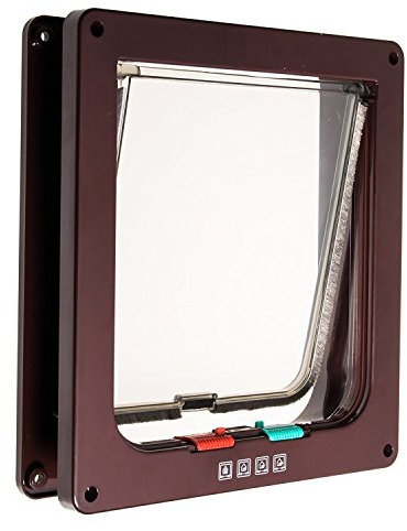 JZK Mittelgroß, 15,5x15cm Braun katzenklappe für Katze Hund Haustier, abschließbare Tür mit 4 verriegeln funktionen: verbieten innen und heraus, erlauben innen und heraus, nur herein, nur heraus