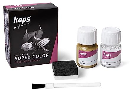 Kaps Professional Lederfarbe Super Color + Preparer für Naturleder, Synthetik und Textil (je 25 ml) zur Pflege und Reparatur von Lederschuhen in Verschiedenen Farben (406 - Altes Gold)