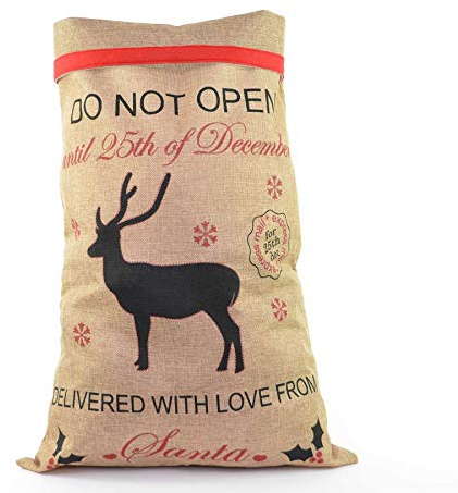 SHATCHI Large Traditional Vintage Hessian Santa Sack Stocking Airmail Christmas Accessories Brown Xmas Gifts Bag 70 x 50cm, Do Not Open Until 25th December