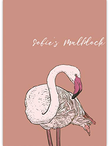1 personalisierter Edler Malblock A3 mit feinem Flamingo mit Namen • Zeichenblock Skizzen-Block 25 Blatt blanko, kopfverleimt, holzfreies Qualitäts-Papier 100g/m²- für Schule, Basteln, Hobby