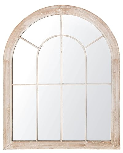 Beliani Espejo de Pared de Metal Beige 69 x 89 cm Efecto Envejecido Forma de Ventana Tradicional Vintage Embry