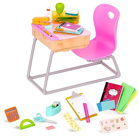 Our Generation - Fliegende Farben - Schulschreibtisch-Set - Realistisches Zubehör für das Klassenzimmer - 46 cm Puppe Zubehör - Vorgetäuschtes Spiel - Spielzeug für Kinder ab 3 Jahren