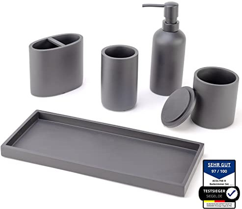𝐀𝐜𝐨𝐥𝐲𝐧𝐞® Premium 5-teiliges Badezimmer Set aus [Hochwertigem Harz] als Bad Accessoires | Seifenspender Set oder Badezimmer Organizer | Zahnputzbecher | Bad Zubehör