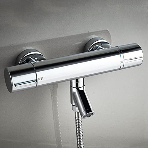 AFUDER Duschthermostat Mischbatterie 38℃ Schwarz Badewannen-Brausethermostat G 1/2 Zwei-Auslauf-Brausearmatur Messing Verchromte Thermostat-Brausearmatur
