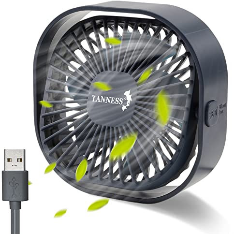TANNESS Desk Fan, USB, 360° Rotation | Small, Portable Quiet, 3 Speed Fans & Strong Airflow, Standing Cooling Quiet Bedroom, Navy