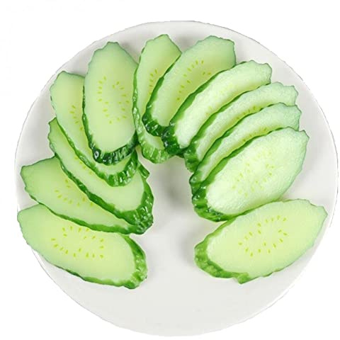 Wudaizhi 10 Pcs Artificial Cucumber Fake Cucumber Slices Simulation Vegetable Realistic Food Model for Kitchen Home Party Halloween Decoration Display Prop