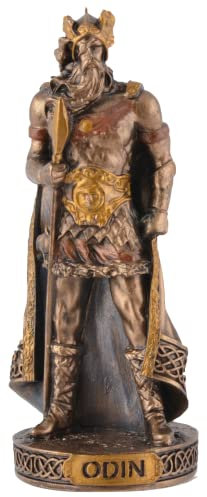 Veronese - Figura en miniatura de dios germánico Odin en piedra artificial, color bronce pintado a mano