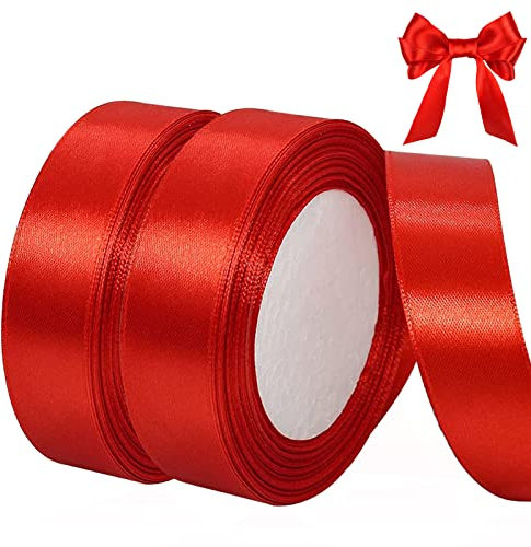 qingmeng Satinband Rot, 44m Geschenkband Rot Breit, 20mm Schleifenband, Geschenkband Hochzeit Stoff, Rotenes Geschenk Band Geschenkbänder für Taufe Geburtstag Deko Geschenkverpackung