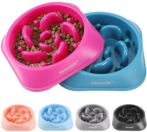 MateeyLife Slow Feeder Dog Bowls 2PCS, Anti-Choking Puzzle Dog Food Bowls, Anti-Slip Interactive Feeding Slow Down Eating, Bloat Stop Maze Dishes for Medium Large Breeds Purple&DarkBlue