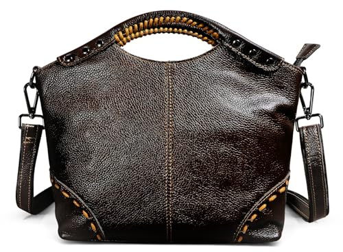 Handadsume Dick Echtleder Crazy Horse Leder Reisen Einkaufen Tasche Handtasche Obergriff Umhängetasche für Frauen 6640 (6640 Kaffee)
