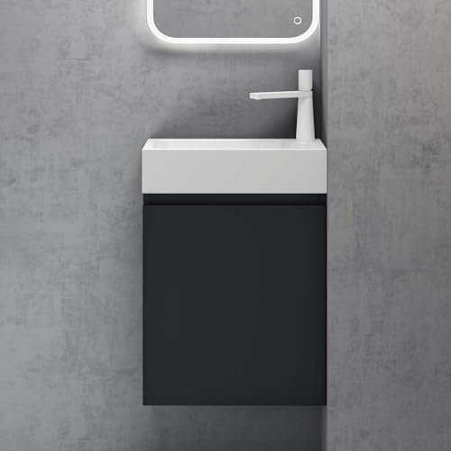 doporro Badmöbel Set Waschtisch mit Unterschrank Waschbecken-Unterschrank für Gäste-WC 46cm in Anthrazit matt Design Waschplatz Wandmontage Pisa 02